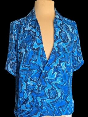 MICHAEL Michael Kors Blue Snake Marble-Print Wrap Blouse